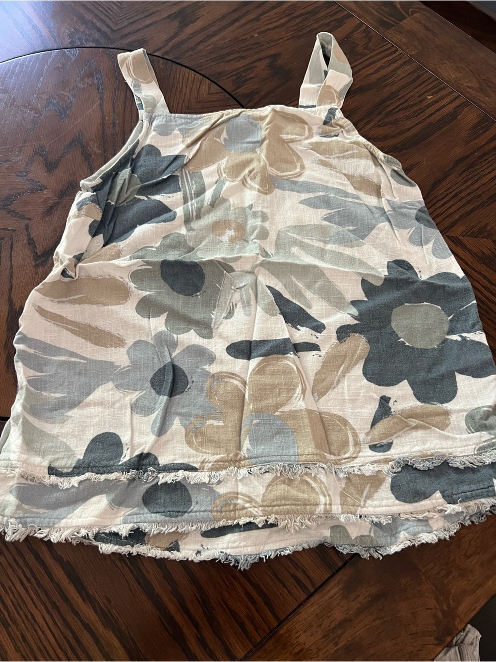 Charlie & Co Linen Floral Shift Shirt Fringe Hem Sleeveless Square Neck XS # 531